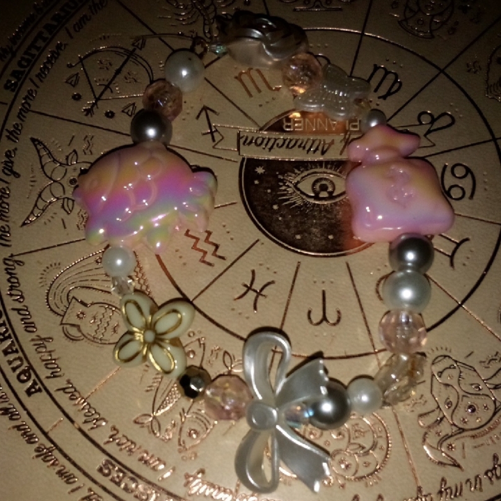 Pink Opalescent Junk Charm Bracelet